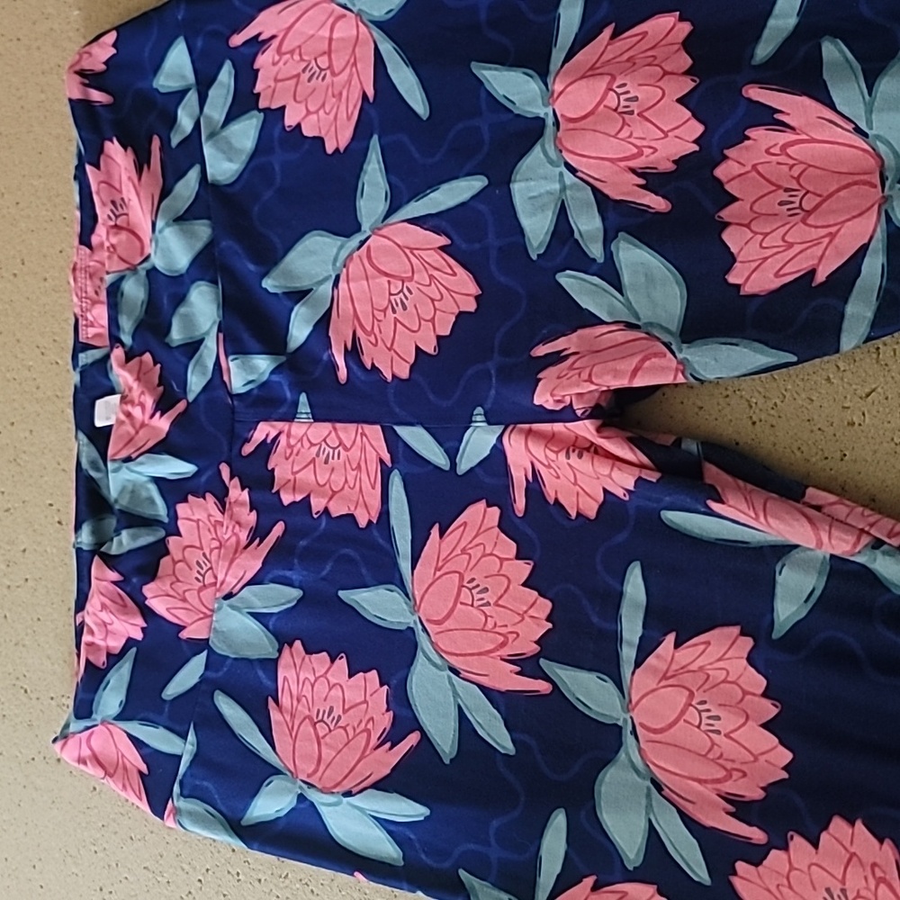 Tall and Curvy LuLaRoe blue, pink Floral Pattern Leggings.